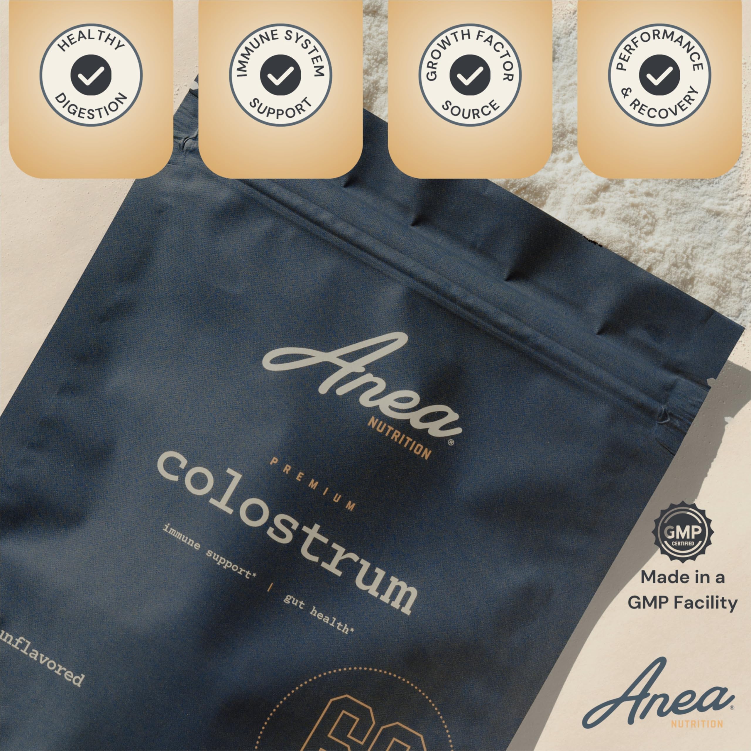 Anea Colostrum unflavored USA-made packaging with calf-first sourcing.
