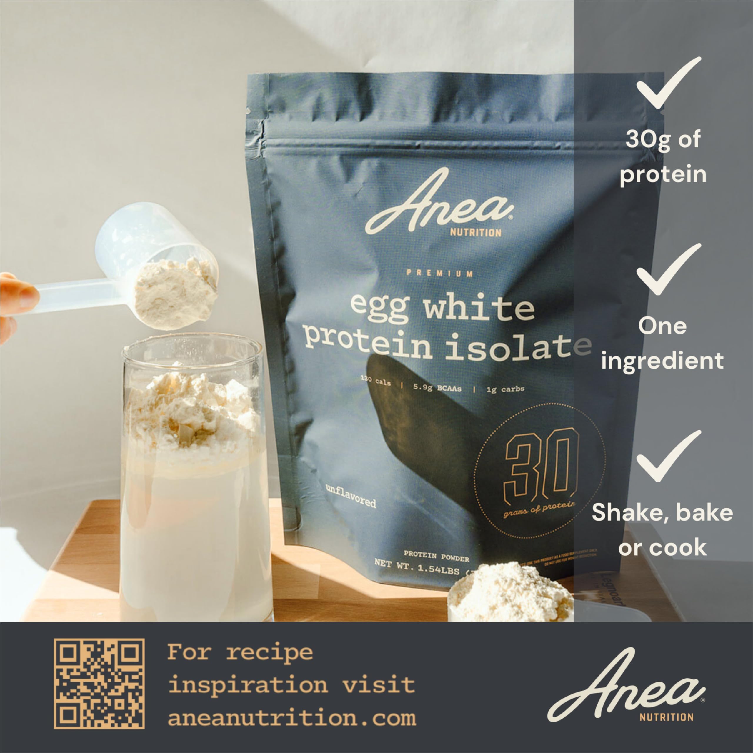Anea Nutrition egg white protein labeled dairy-free, ideal for lactose-sensitive diets.