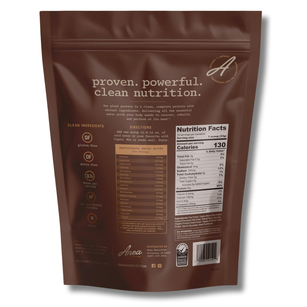 Anea Plant Protein Chocolate shake ready in a blender for a smooth drink.