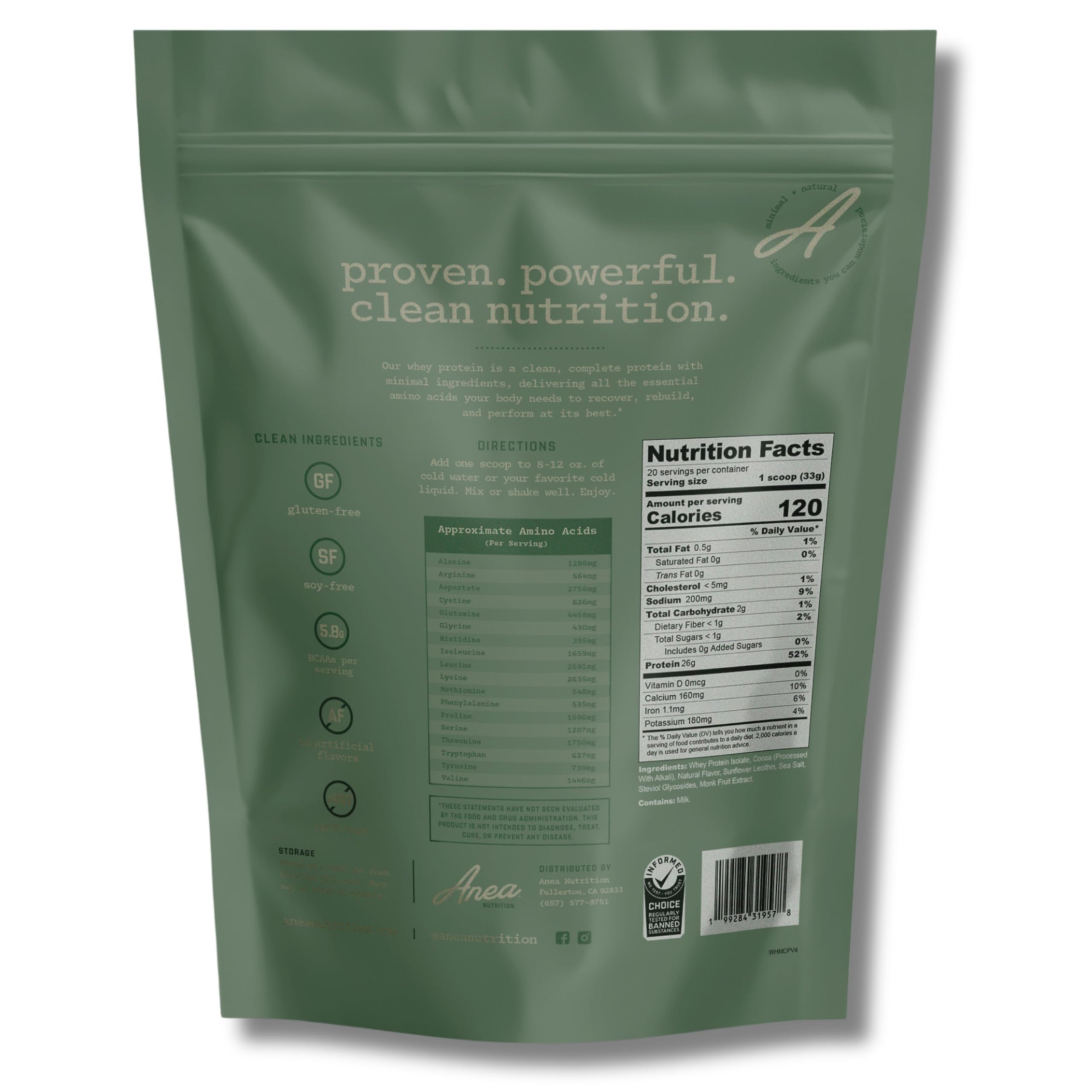 Scoop of Anea Whey Protein Isolate delivers quick amino acids for lean muscle support