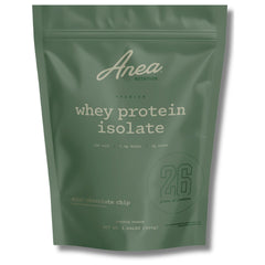 Anea Whey Protein Isolate mint chocolate chip tub open, inviting post-workout preparation