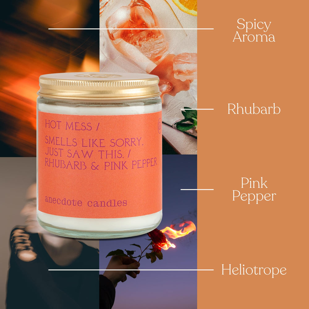 Anecdote Candles Hot Mess label detail showcases premium craftsmanship.