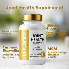 ANEFOSE ingredients label highlights glucosamine and turmeric for daily joint support.