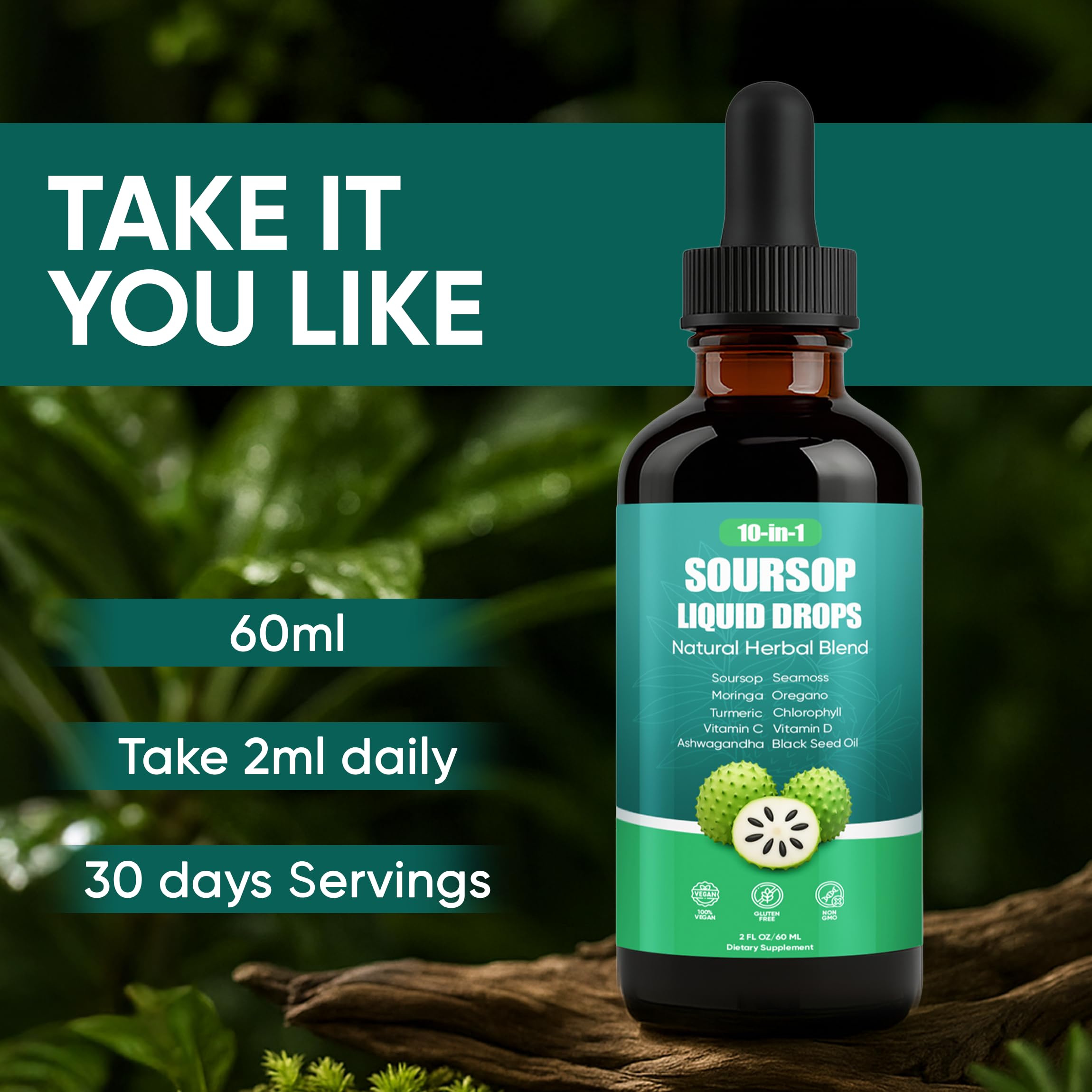 ANEFOSE Soursop Drops oregano leaves add herbal depth and aroma.
