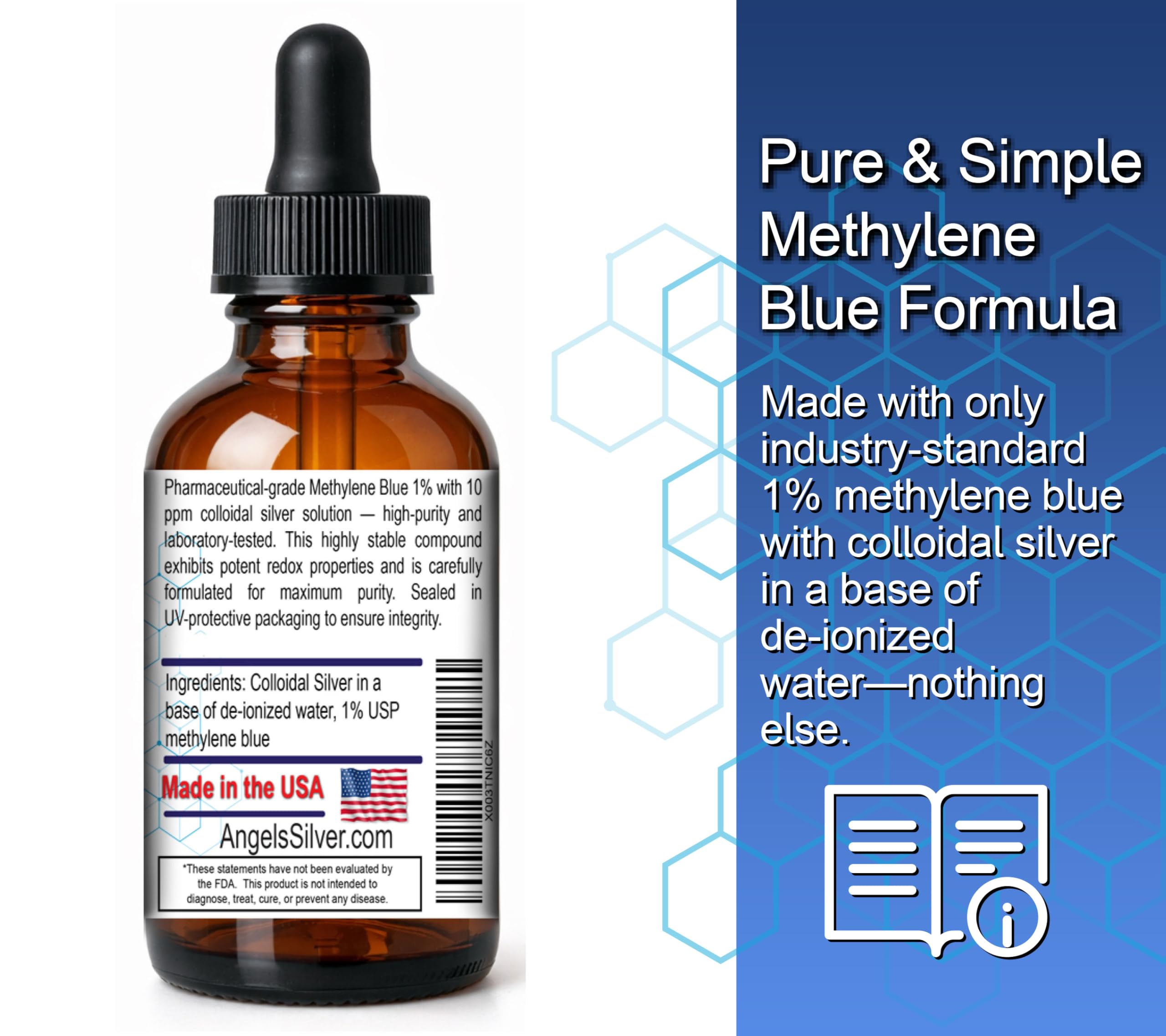 Angels Lab Close-up Methylene Blue; vivid color and purity.