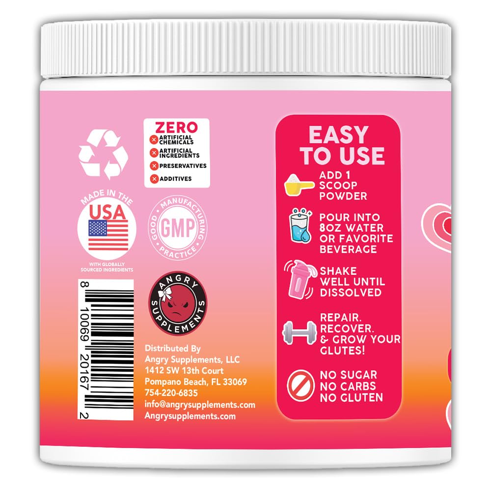 Angry Supplements Better Booty Builder ingredients label highlighting creatine and collagen