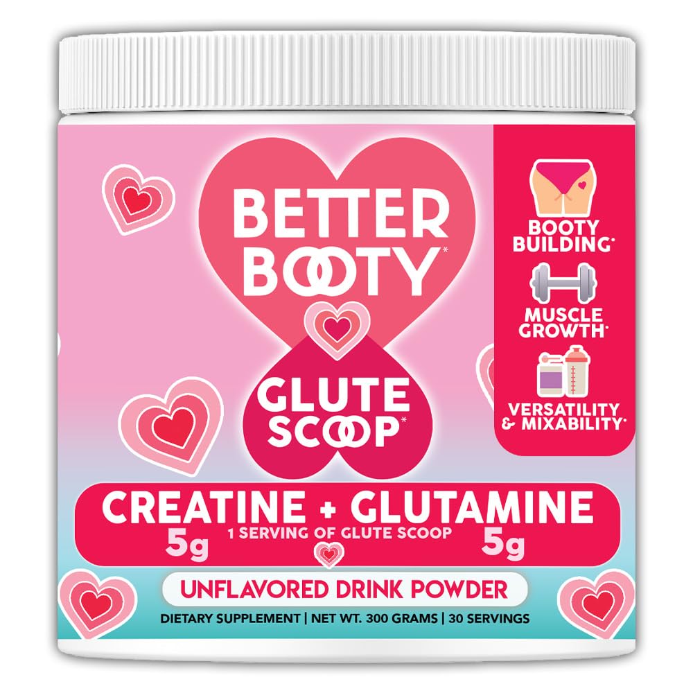 Angry Supplements Better Booty Glute Scoop bottle highlights 2in1 sugar-free formula.