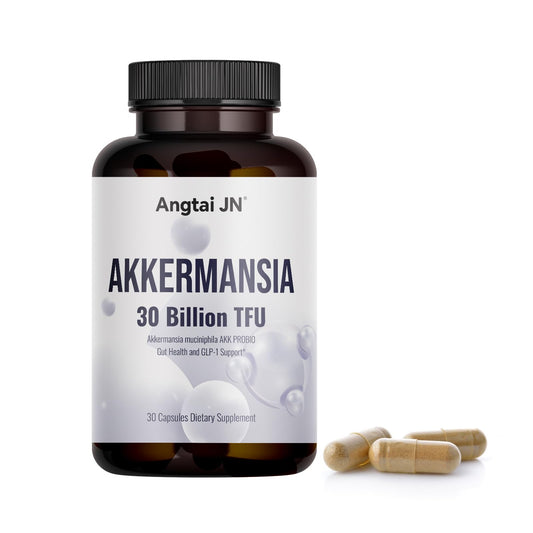 Angtai JN Akkermansia bottle shown for shelf-stable probiotic convenience