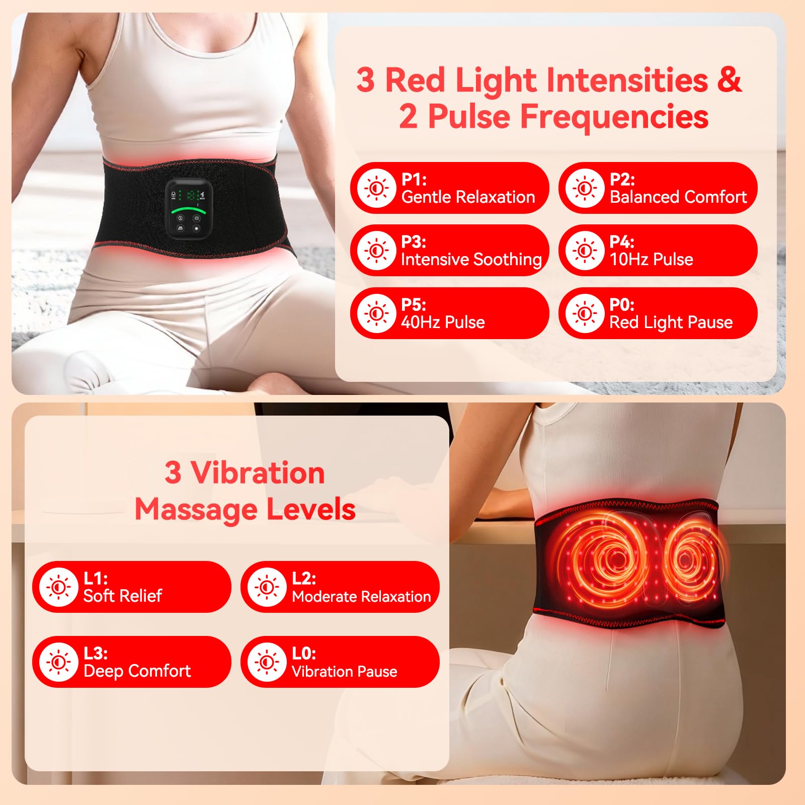 ANHOM red light therapy belt abdomen area closeup for post-activity care.