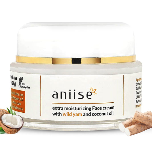 Aniise Wild Yam packaging close-up, premium skincare presentation for dry skin care