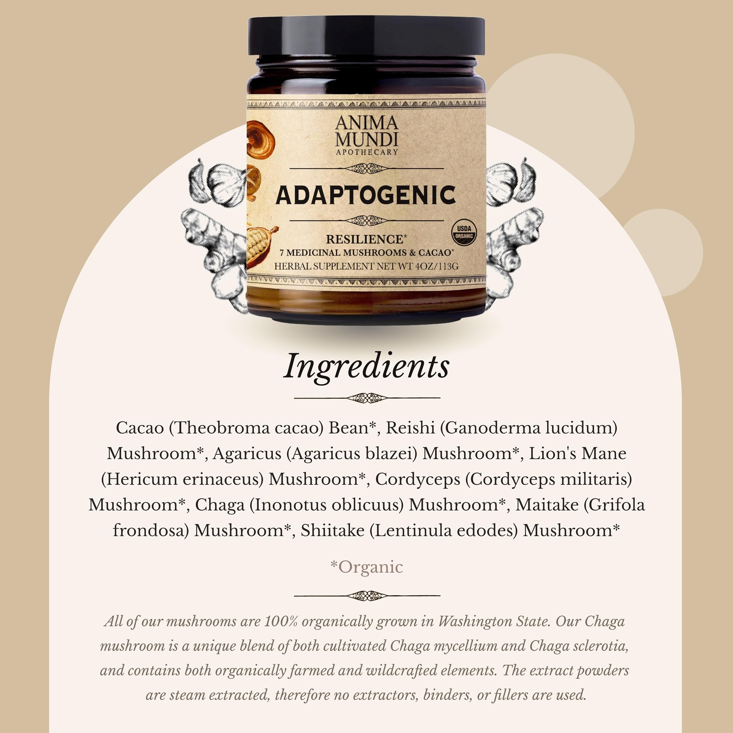 Anima Mundi Adaptogenic 7 Mushroom Drops being poured, illustrating easy daily use.