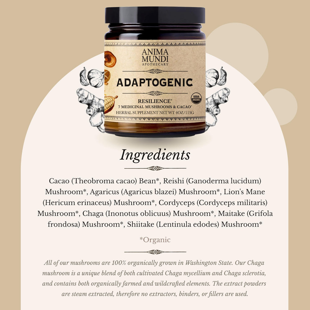 Anima Mundi Adaptogenic 7 Mushroom Drops being poured, illustrating easy daily use.