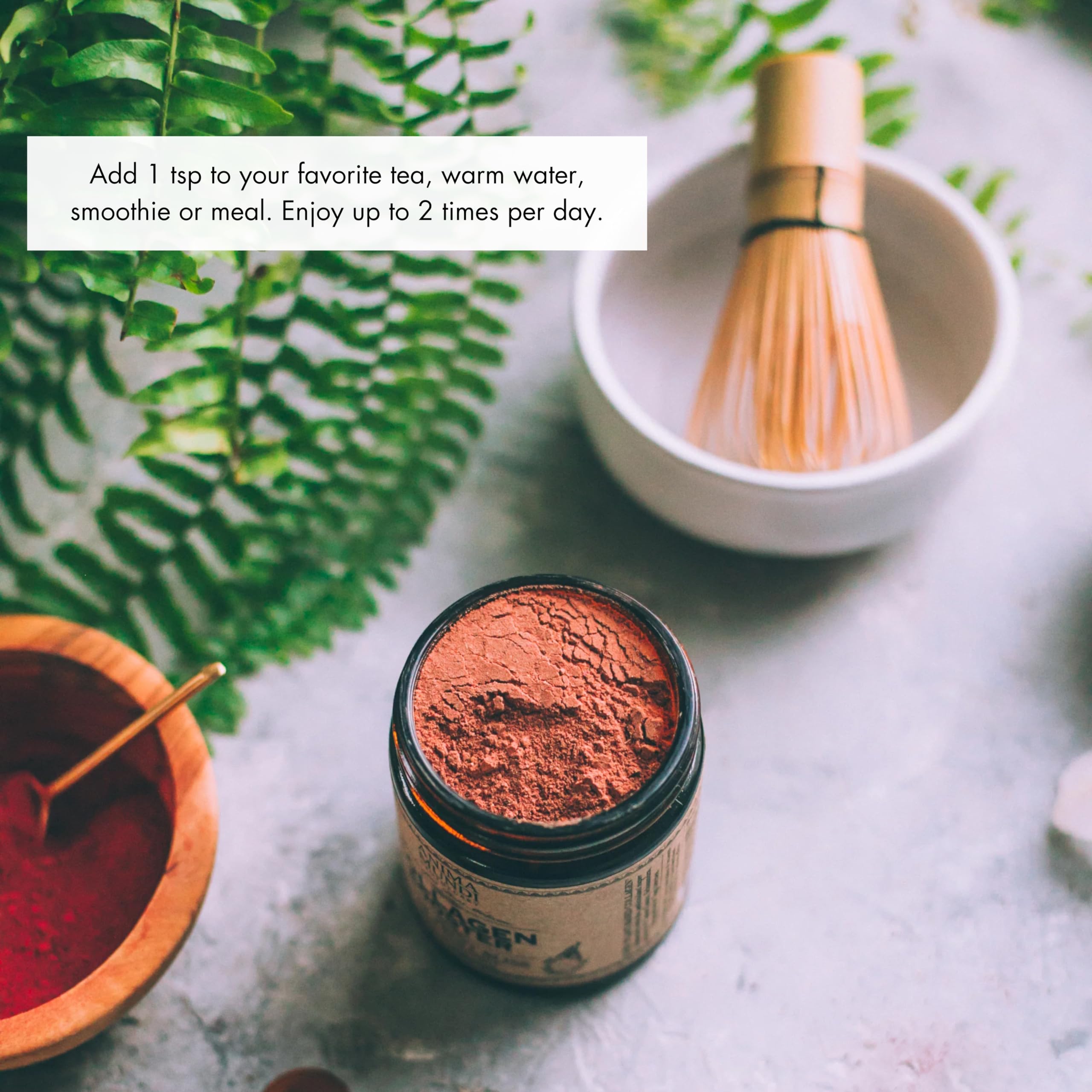 Anima Mundi Apothecary collagen co-nutrients with horsetail near the jar, signaling bone and nail support.