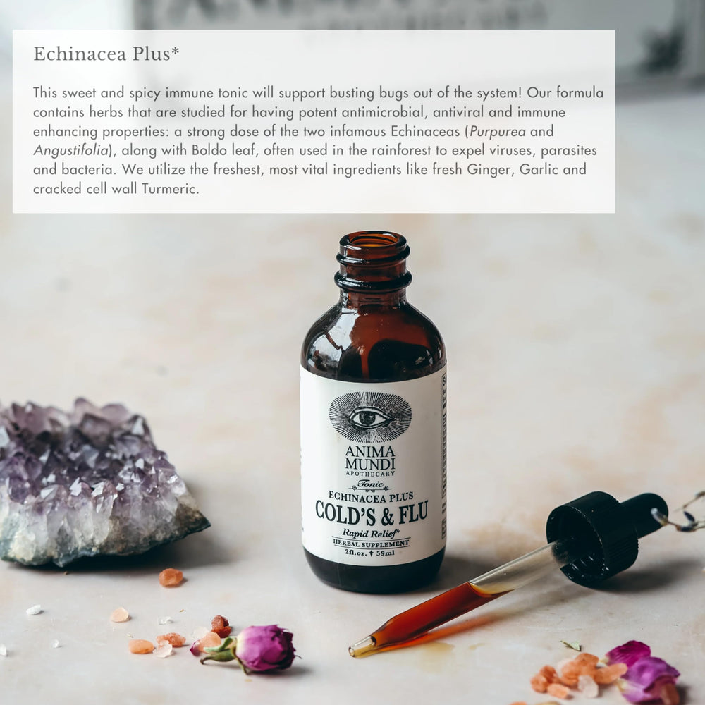 Echinacea purpurea and echinacea angustifolia roots in the blend for herbal depth.