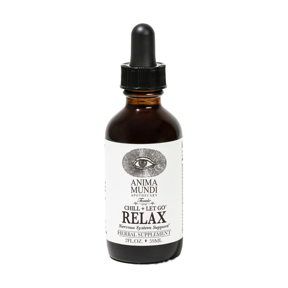 Anima Mundi Relax Tonic bottle shows herbal calm for daily stress relief.