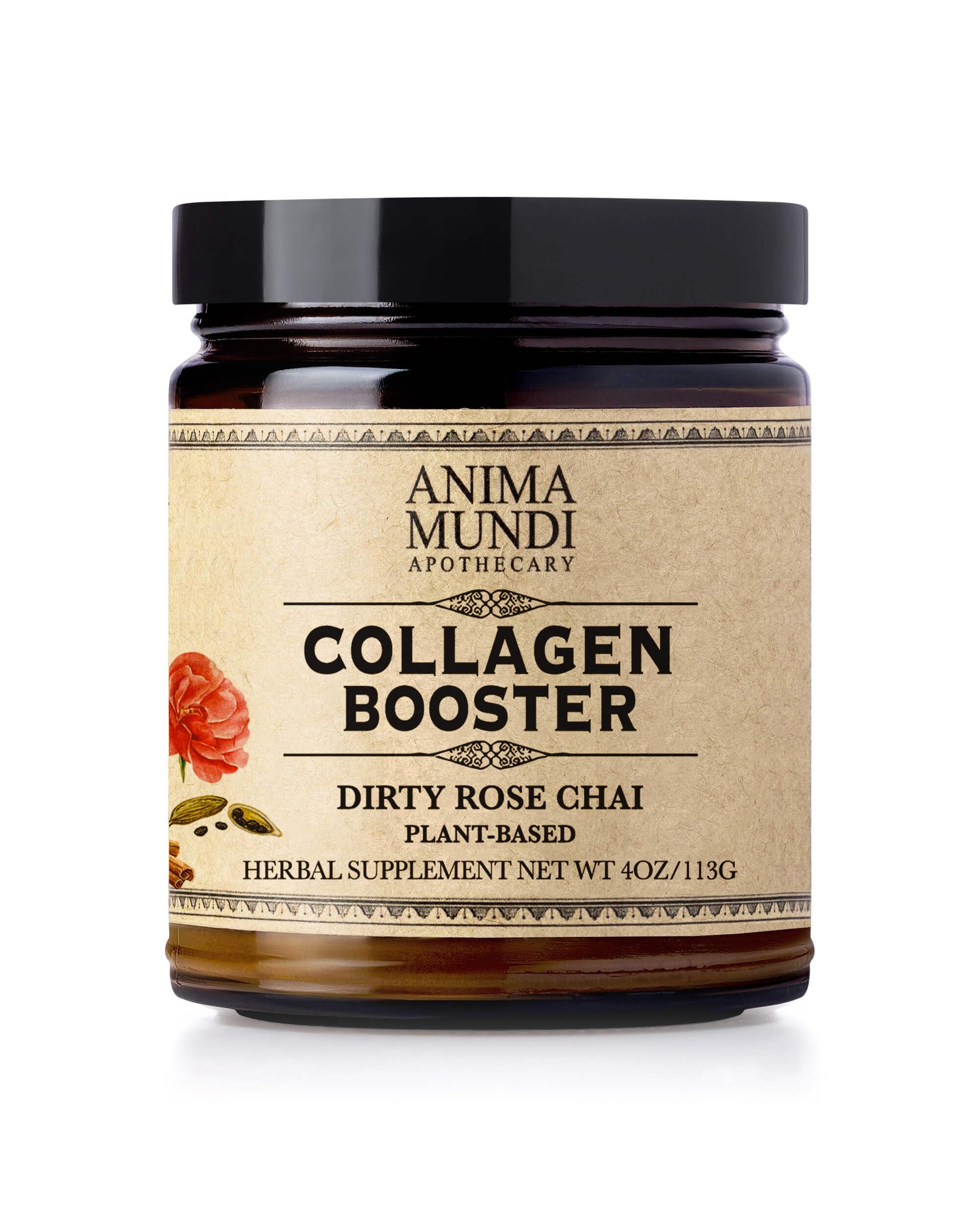 Anima Mundi Apothecary vegan collagen booster powder Dirty Rose Chai for radiant skin glow.