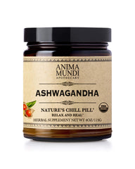 Anima Mundi Ashwagandha Powder bottle showcasing organic root extract for daily calm.