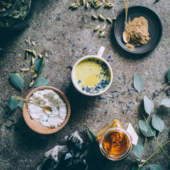 Spice blend featuring turmeric, lavender, cardamom, and vanilla, a fragrant wellness companion.