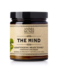 Anima Mundi Mind Energizing Brain Tonic lion mane scoop ready to mix for focus.