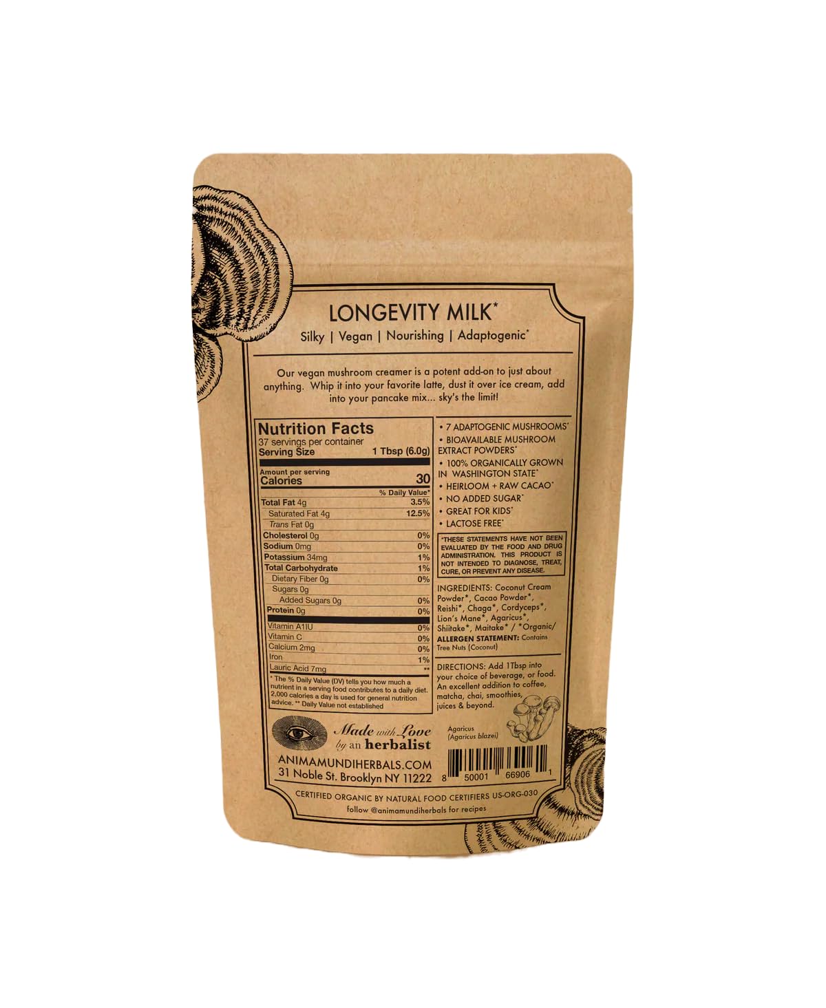 Anima Mundi Mushroom Mocha Milk coconut-cream image showing vegan creamer texture.
