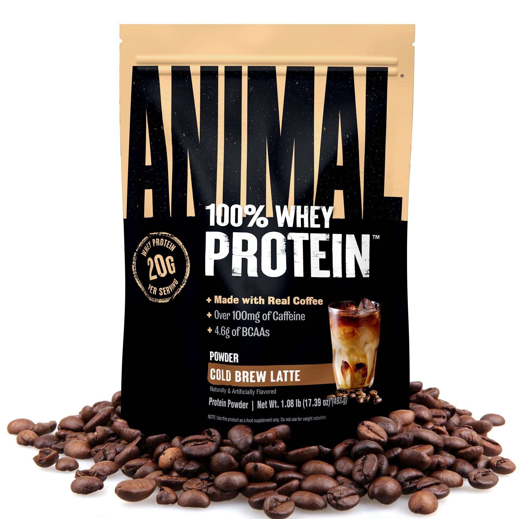 Animal 100% Whey in iced coffee, creamy energy boost for workouts.