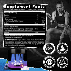 Animal Creatine Chews 120-tablet bottle for ongoing training support.
