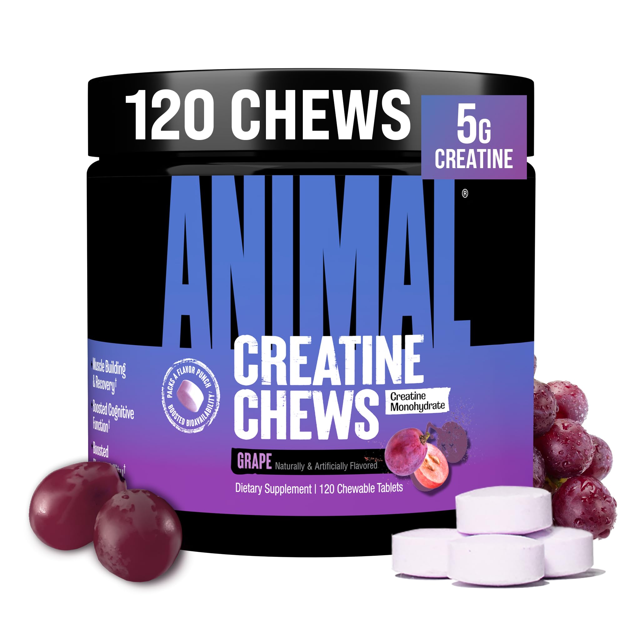 Animal Creatine Chews 5g serving for convenient pre-workout power.