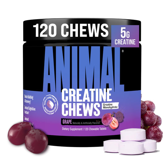 Animal Creatine Chews 5g serving for convenient pre-workout power.
