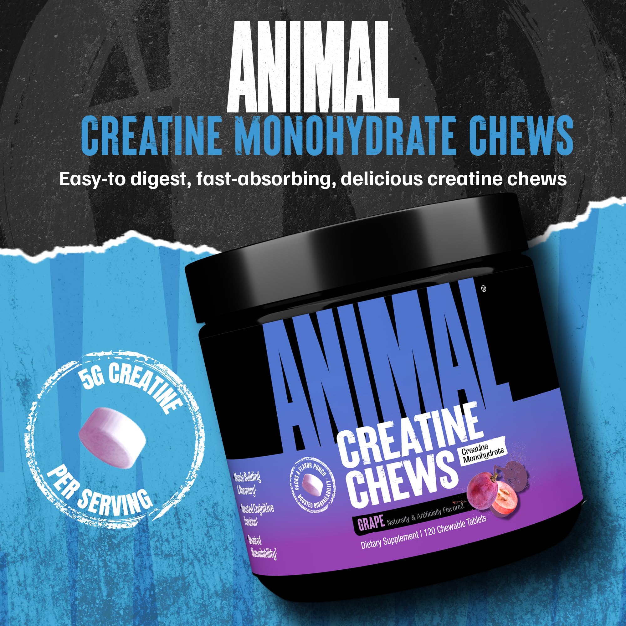 Animal Creatine Chews with AstraGin for enhanced absorption during workouts.