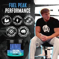 Athlete chewing Animal Creatine Chews before workout for quick energy.
