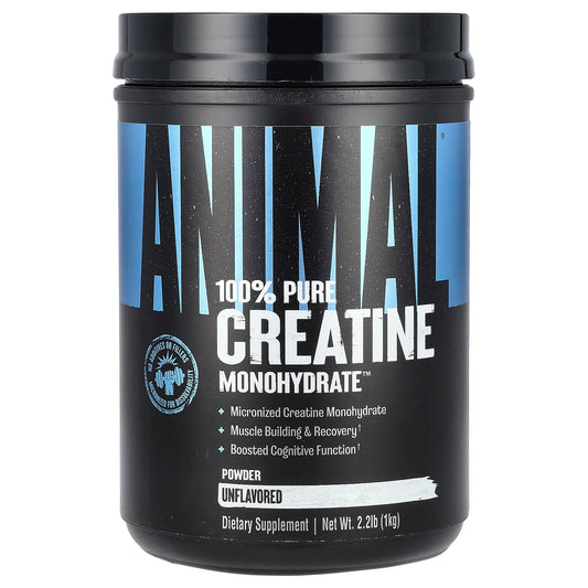 Animal Creatine Micronized powder tub on shelf; supports energy during training.