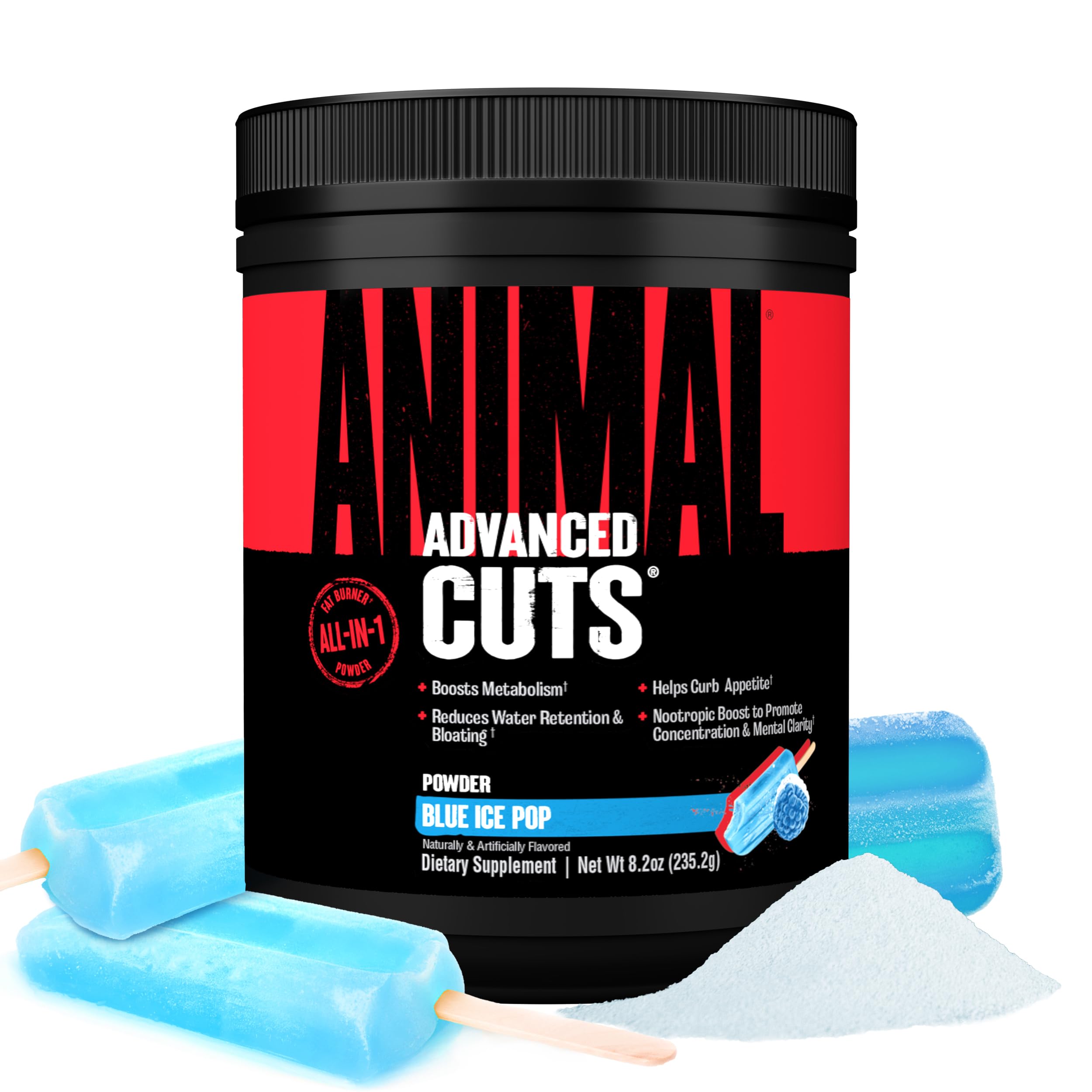Animal Cuts bottle with Blue Ice Pop supports metabolism and sustained energy.