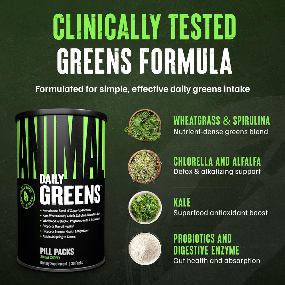 Animal Daily Greens bottle on a stand, ready for daily use