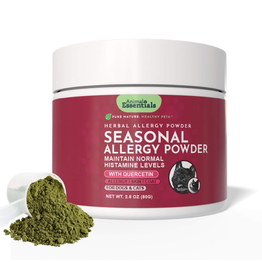 Animal Essentials Seasonal Allergy Powder bottle for dogs supports seasonal relief.