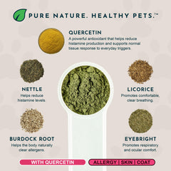 Animal Essentials Seasonal Allergy Powder label with dosing guidance for pet owners.