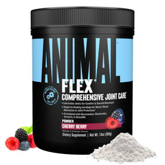 Animal Flex Powder scoop in a glass shows easy daily joint support.