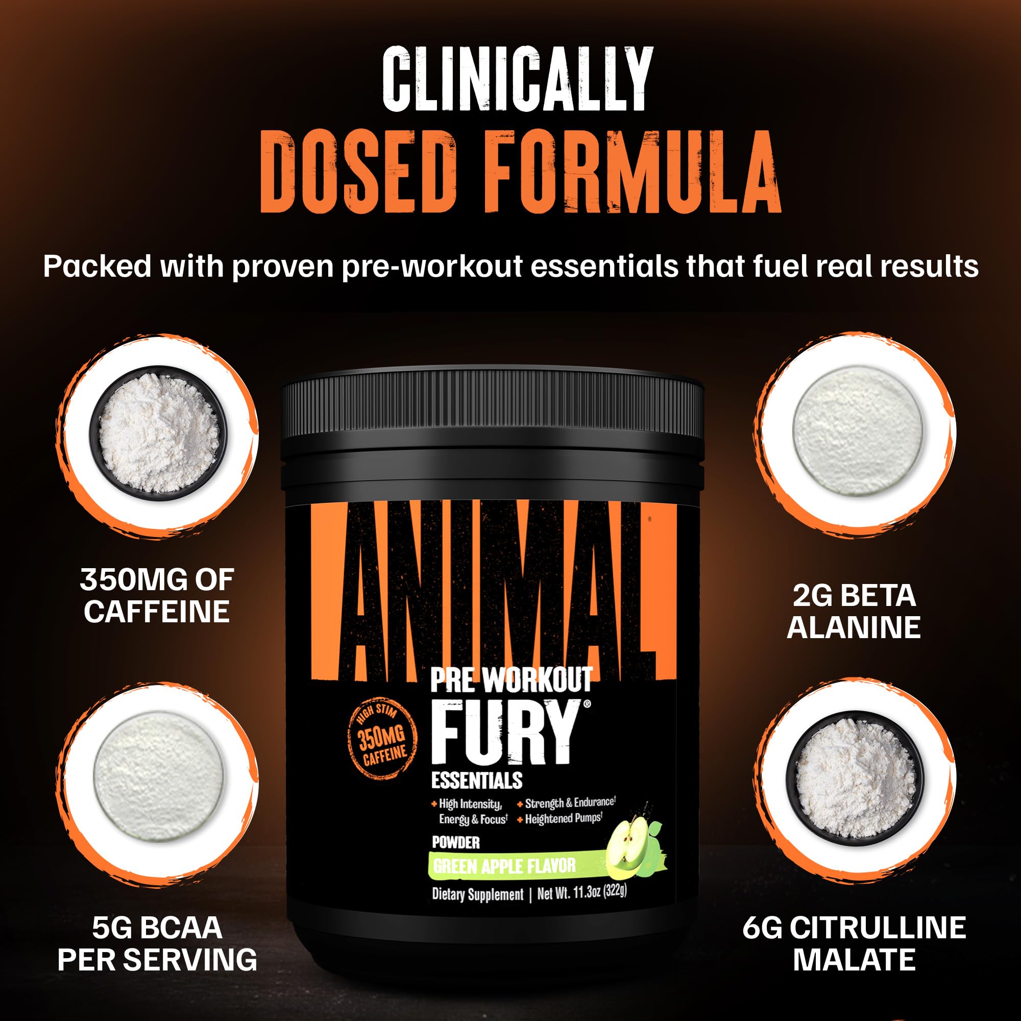 Animal Fury offers 5g BCAA blend to support between-set recovery