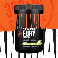 Animal Fury Green Apple tub top view—30-serving convenience for training.