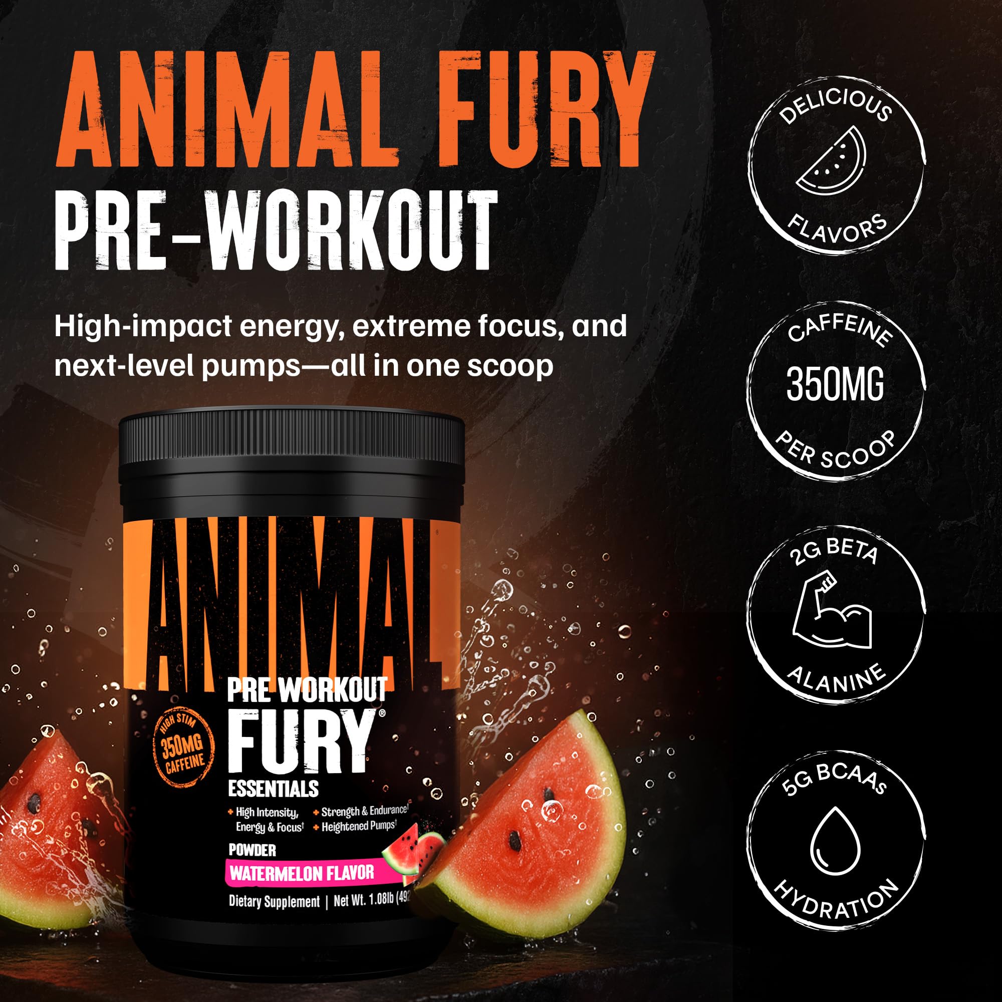 Animal Fury powder dissolving in glass with refreshing watermelon flavor