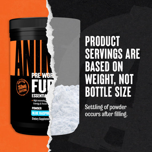 Animal Fury scoop pouring powder for a training energy boost.