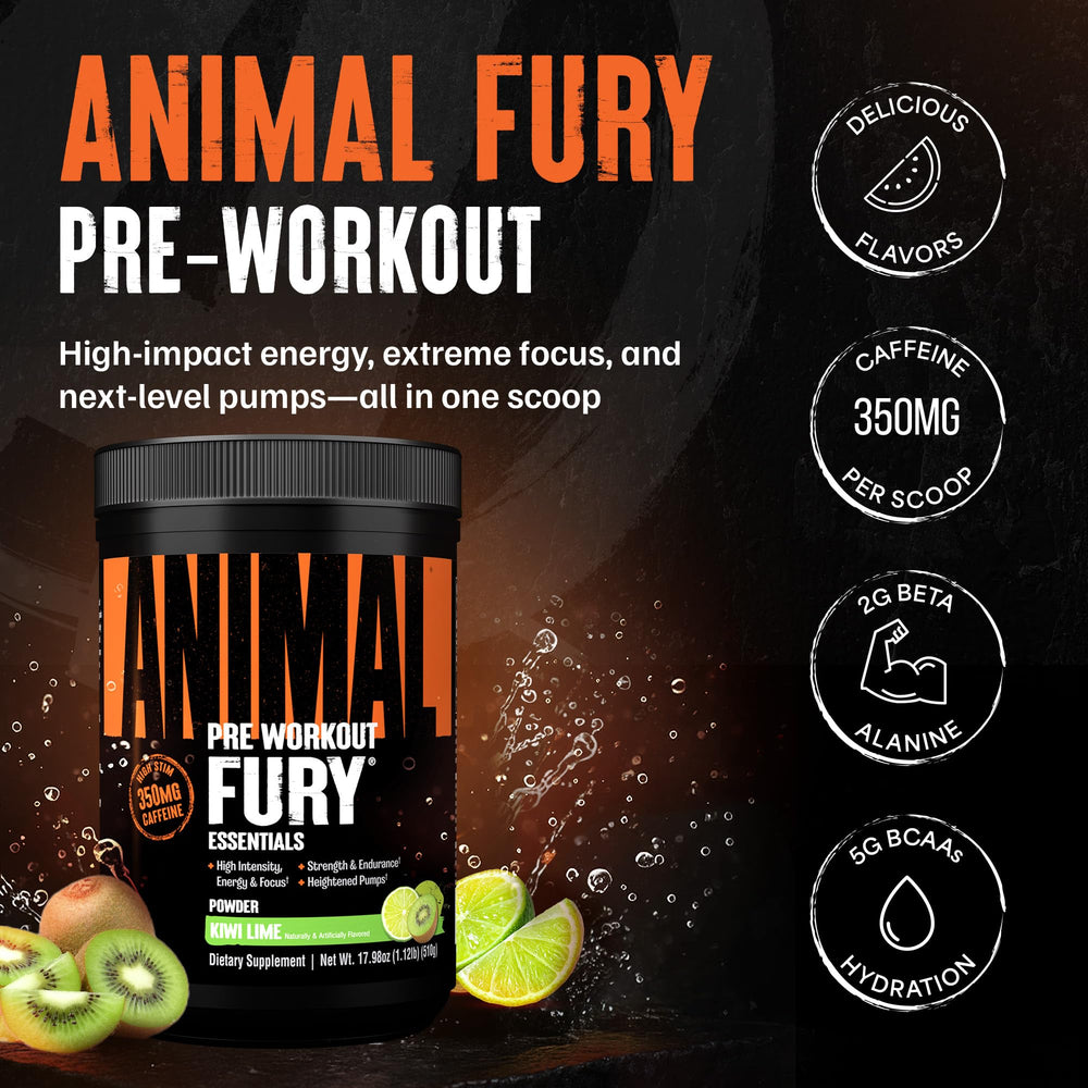 Animal Fury kiwi lime scoop demonstrates quick preworkout serving.