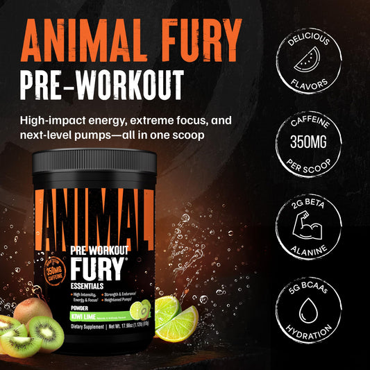 Animal Fury kiwi lime scoop demonstrates quick preworkout serving.
