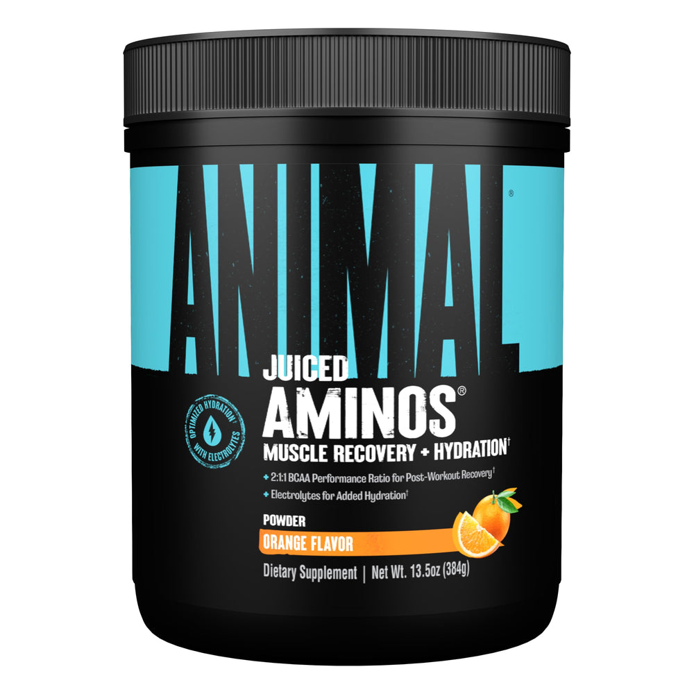 Animal Juiced Aminos orange bottle shown as a convenient post workout hydration option