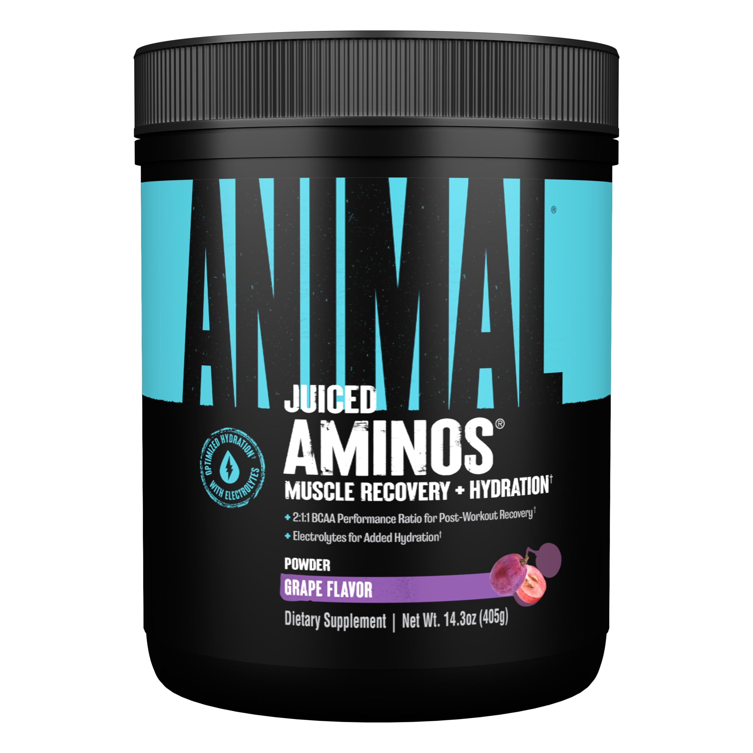 Animal Juiced Aminos bottle in grape flavor supports post-workout recovery and hydration