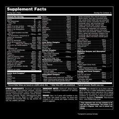 Animal Pak label closeup showcases quality standards and safe supplement ingredients.