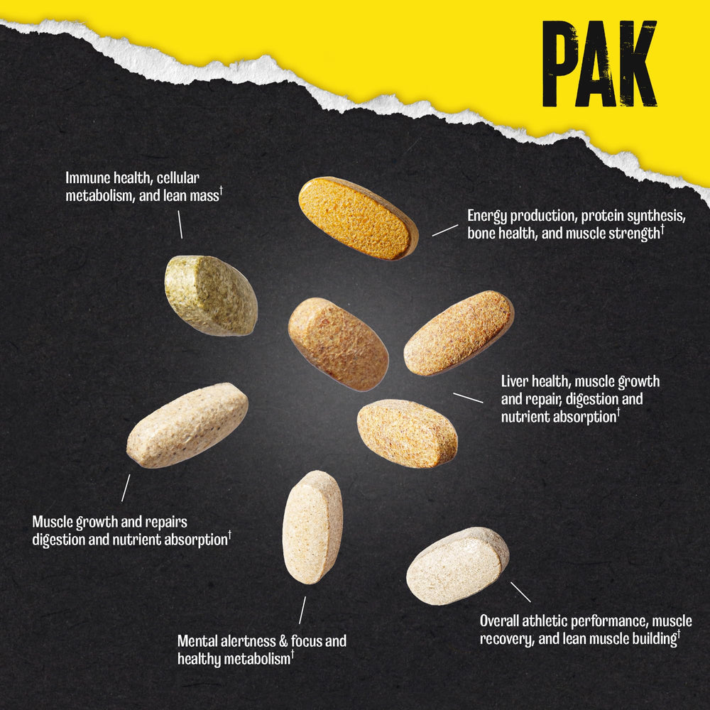 Animal Pak performance-support context illustrates stronger stamina and focus during training.