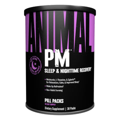 Animal PM sleep aid bottle on nightstand supports restful nights for recovery.