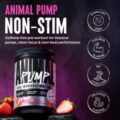 Animal Pump Non-Stim scoop highlights precise dosing for rapid pump onset.