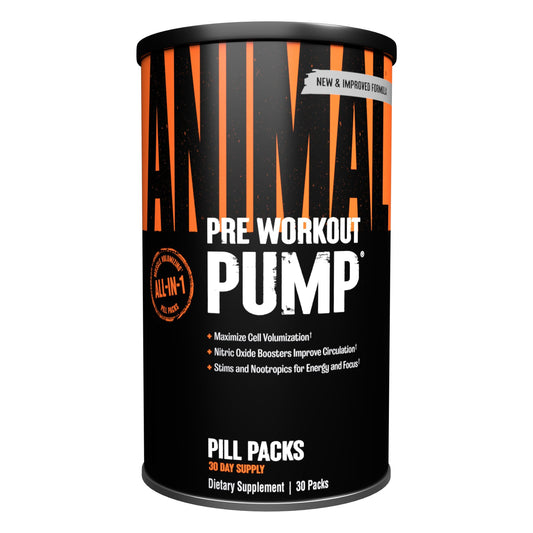 Animal Pump pack front view, ready for pre-workout energy and focus.
