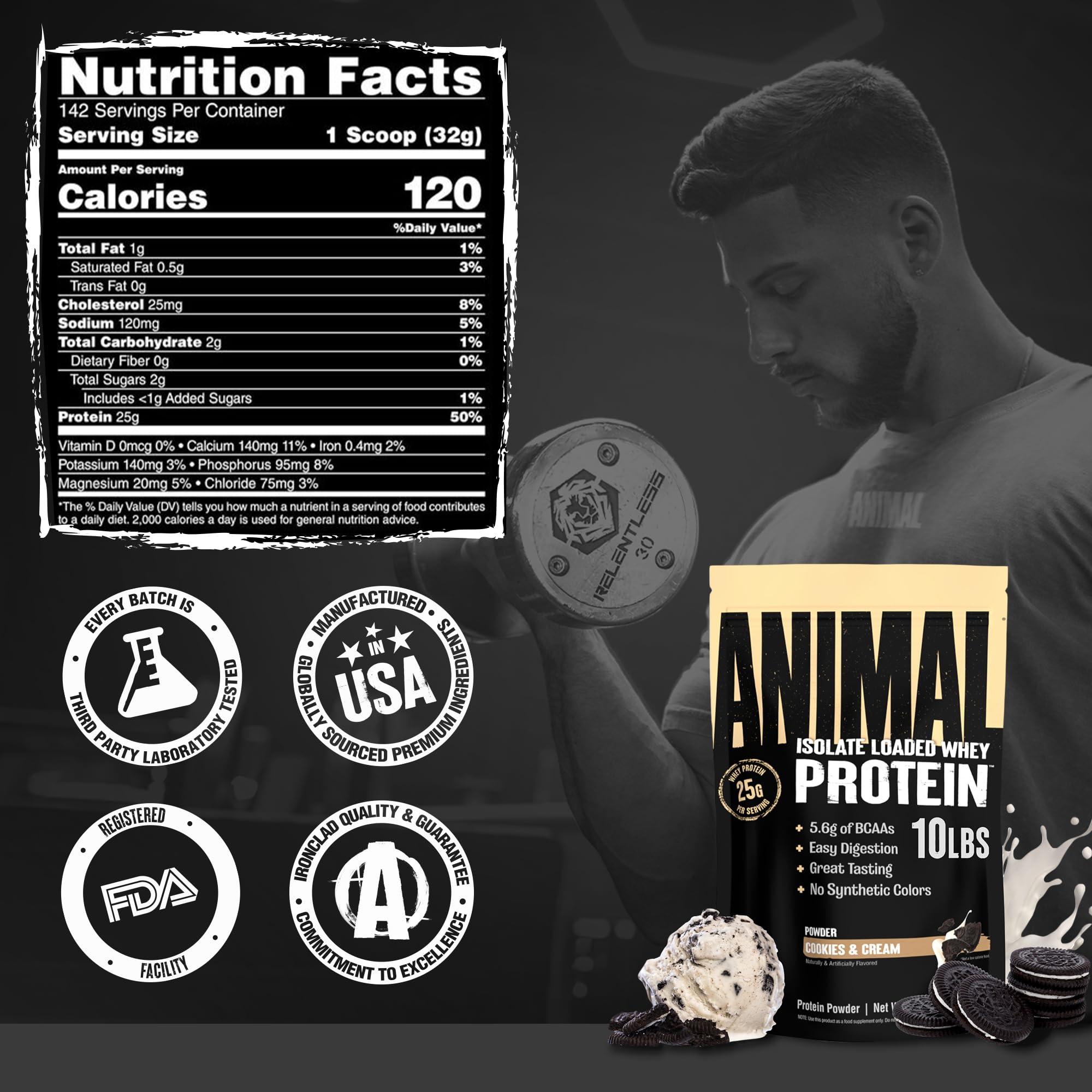 Cookies & Cream flavor of Animal Whey Isolate adds flavor and satisfaction to shakes.